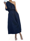 2025 Summer New Women's Fashion Inclined Shoulder Jacket Long Skirt Suit Two