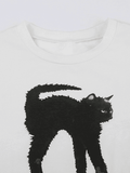 Black Cat Printed Crop Top- Outfit