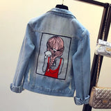 Embroidered Girl Short Loose Denim Women Jeans Autumn Jacket Coat Female Chaqueta Mujer Streetwear Large Sizes