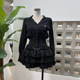 Fish Bone Slings + Cake Girls Anti-Walking Half Skirt + Knitted Waist V-Neck Cardigan 3