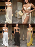 2025 New Three-Point High-Waisted Bikini Half-Dress Three-Piece Solid Color Split Body