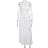 White Stripe Corset Frill Midi Dress-Outfit