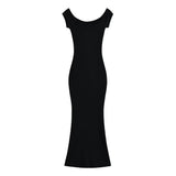 Zingj Trendy Women's Dress One-Word Shoulder Short-Sleeved Dress Summer New Hot Girls Sexy Slimming, Buttocks Show Skinny Long