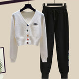 Zingj Summer Fashion Suit Female Net Red New Short Sweater Sweater With Sweatpants Casual Two Sets-Outfit