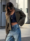Sleeve Casual Wool Cropped Coat Women Fashion V-neck Short Warm Cardigan Jacket 2023 Autumn Female High Street