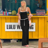 Contrast Spaghetti Strap Bodycon Maxi Dress- Outfit