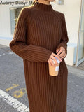 Vintage Long Knitted Dress Women Autumn Elegant Warm Black Sweater Dress Female Casual Bodycon Chic Fashion Y2k Dress