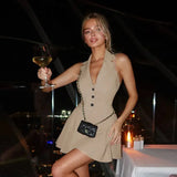 Buttoned Cropped Vest And Mini Skirt Set- Outfit