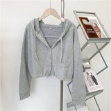 Zingj New Thin Hoodie Korean Version Loose Versatile Cardigan High Waist Jacket Short French Languid Lazy Wind Coat Female-Outfit