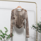 Round Collar Tie-Dye-Print Slim Long-Sleeved T-Shirt T-Shirt T-Shirt With Sunscreen