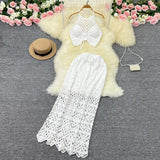 Zingj Tourist Vacation Wind Summer Sling Short Hook Flower Vest Long Skirt Two