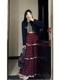 Red Plaid Ruffle Maxi Skirt- Outfit