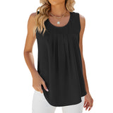 Zingj 2024 Summer New Round Collar Sleeveless Solid Color Casual Chiffon T-Shirt Vest-Outfit