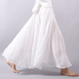 Linen Cotton Long Skirts Elastic Waist Pleated Maxi Skirts Beach Boho Vintage Summer Skirts Faldas