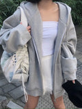 Korean Style Oversize Gray Hoodies Women Streetwear Loose Hooded Sweatshirt Female Casual Black Long Sleeve Tops
