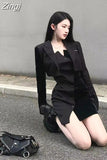Elegant Irregular Buttons Camis Dresses Women Short Blazers Coats Sets Bodycon Sexy Skinny Dress Two Piece Spring