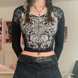 Indie Fairy Grunge Crop Top 90s Vintage Graphic Print Long Sleeve Women Crop Top Harajuku Autumn Spring Female Tees
