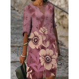 Summer Y2K Vintage V Neck Sundress Women Butterfly Print Midi Dresses Half Sleeve Casual Robe Beach Party Vestido De