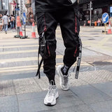Fashion Brand Overalls Men's Personality Ribbons And Feet Korean Version Of The Trend Loose Street Hip-Hop Harlan