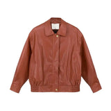 Vintage Red Leather Jacket Women Streetwear Moto Biker Zipper Leather Jacket Female Winter High Street Chic Leather