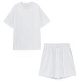 Summer Tracksuits Womens Two Peices Set Leisure Outfits Cotton Oversized T-shirts High Waist Shorts Candy Color