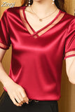 Blouse Women V-Neck Shirts and Blouses 2023 Summer Fashion Woman Clothes 4XL Loose Women Tops Silk Women's Elegant