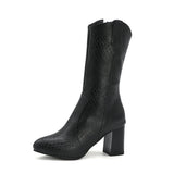 Size Women's Shoes 44 45 Fashion Zipper Snake Print Women Mid Calf Boots LadiesThick High Heel Autumn Winter Short