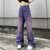 Zingj Jeans Female Grinding White Gradient Design Sense Straight Leg Pants Large Size Loose High Waist Show Thin Wide Leg Pants Generation Hair-Outfit