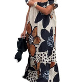 New Summer Loose Shoulder Dress Women Casual Print Short Sleeve Pocket Long Dresses Women Elegant Floral Vestidos