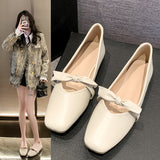 Zingj Shoes Women 2024 New Women's Shoes Spring And Autumn British Square Head Shallow Mouth Flat Shoes Women's Casual Set Foot Bean Shoes Women-Outfit