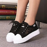 Women Shoes 2022 Fashion Summer Casual Ladies Shoes Cutouts Lace Canvas Hollow Breathable Platform Flat Shoes Woman