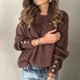 Street Hipster Long-sleeved Round Neck Button Sweater Top