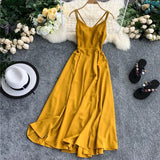 Ladies Sexy V Neck Spaghetti Strap Dresses Summer Backless Split Slim Long Dress Women Casual Beach Holiday