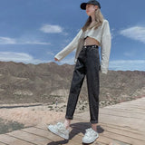 Zingj Jeans Women's Loose Straight Autumn Dress 2024 New High Waist Show Skinny Pants Black And Gray Daddy Turnip Pants-Outfit