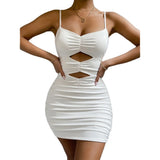 Fashion Summer Sexy Cut Out Bodycon Spaghetti Strap V-neck Dress Women Mini Party Club Sleeveless Casual Dresses