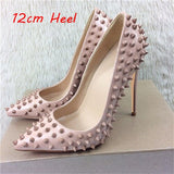 12cm high heeled shoes women brand fashion pointed toe rivet shoes women exquisite ladies party shoes MD008