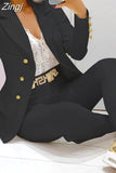 Work Two Pice Sets 2023 Spring Autumn Top Black Blazer Femme Long Pants Blazer Femenino Suit Work Outfits Elegant