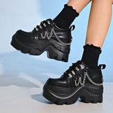 Babes Rock Dark Punk Round Head Height Tie With Thick-Soled Pine Pastry Shoes Sub-Cultural Small Leather