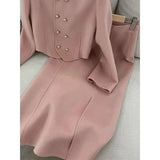 Zingj Women Skirt Suits Office Lady Tweed Set O Neck Button Cropped Jackets Bodycon Long Skirt Elegant Female 2 Pieces Sets Women 211-0-Outfit