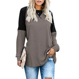 Autumn Patchwork Long Sleeved T-Shirt Fashion Loose Casual Top Women Oversized Tunic Round Neck Tee Shirt Pullovers