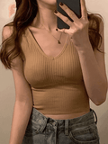 Rib V Neck Cropped Tank Top- Outfit