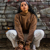 2021 Letter Print Brown Women Hoodie Oversized Long Sleeve Autumn Winter Casual Loose Sweatshirts Y2K Fashion