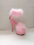 Zingj Model High Heels With Sexy Black Waterproof Platform Hate Day High With Fur Sandals Female
