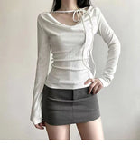 Retro Solid Color Collar With Long-Sleeved T-Shirt Autumn And Winter New Slimming Thin Shirt
