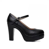 Genuine Leather shoes Women Round Toe Pumps Sapato feminino High Heels Fashion Black Work Shoe Plus Size