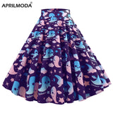73-78 Winter Christmas Halloween Party Long Skirt A-Line Retro Vintage Gothic Floral Printed Big Swing Rockabilly