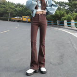 Flared Jeans Femme Street Low Waist Horn Pants Japanese Brown Elastic Korean Fashion Casual Cotton Y2k Women