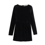 2025 New Women's French Retro Square Collar, Long Sleeve, Slim Nail Bead And Inset Velvet