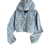 Zingj Celebrity Autumn New High Waist Short Hooded Denim Jacket Female Loose Show Thin Versatile Jacket Long Sleeve Jacket-Outfit