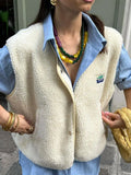 Sleeveless Plush Short Vest Jacket 2024 New Fashion Women's Loose Single-Breasted Vest Coat-Outfit